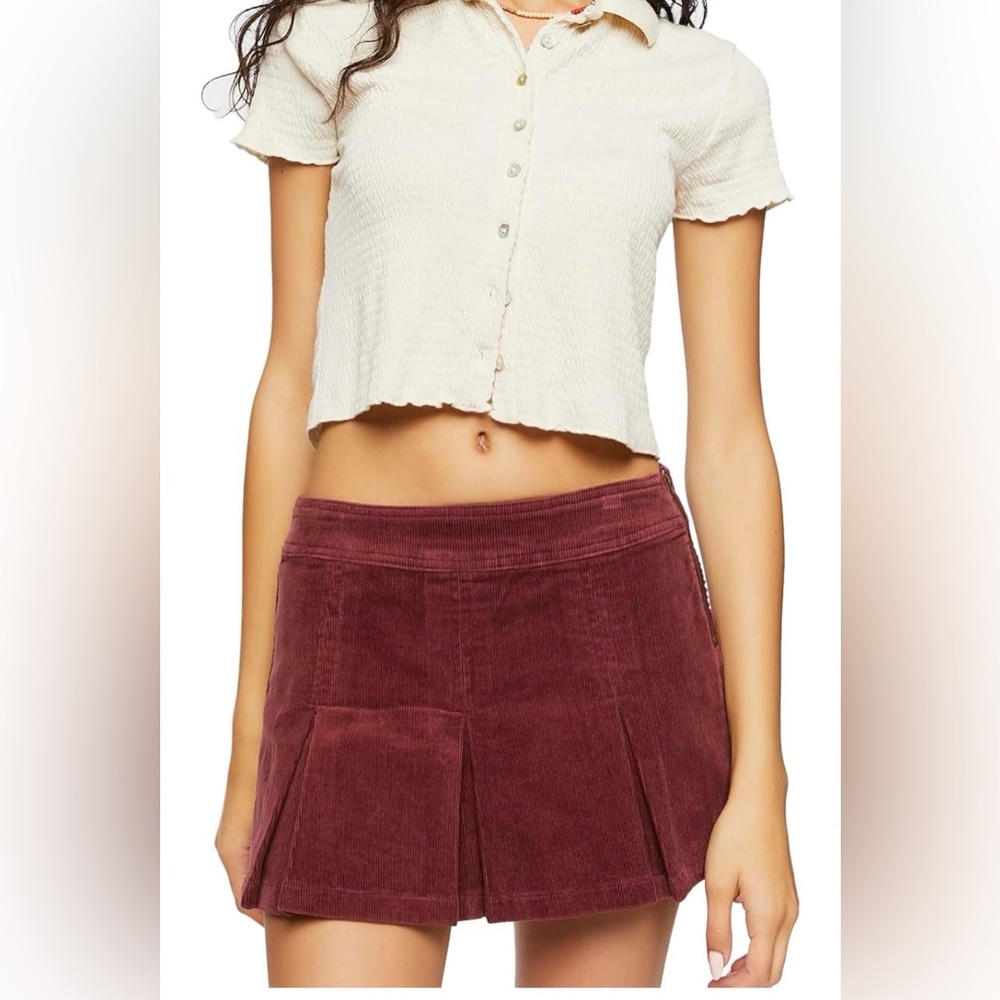 NWT Forever 21 Women's Pleated Corduroy Mini Skirt